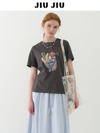 Shopping Bag Illustration Print T-Shirt