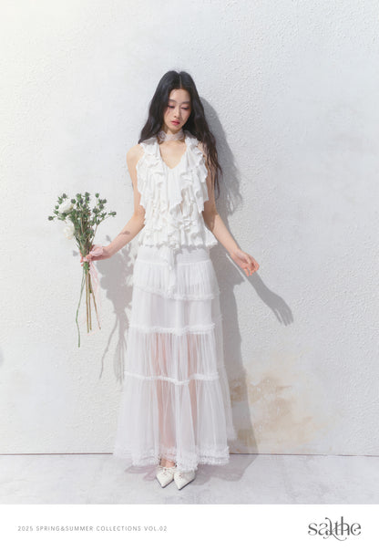 Smocked Waist Maxi Tulle Skirt