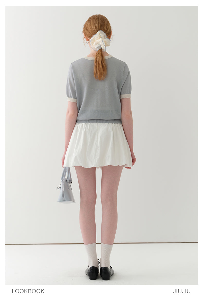 Clean Contrast-Tipped Knit Top