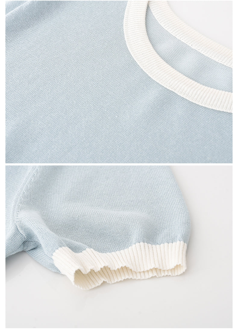 Clean Contrast-Tipped Knit Top