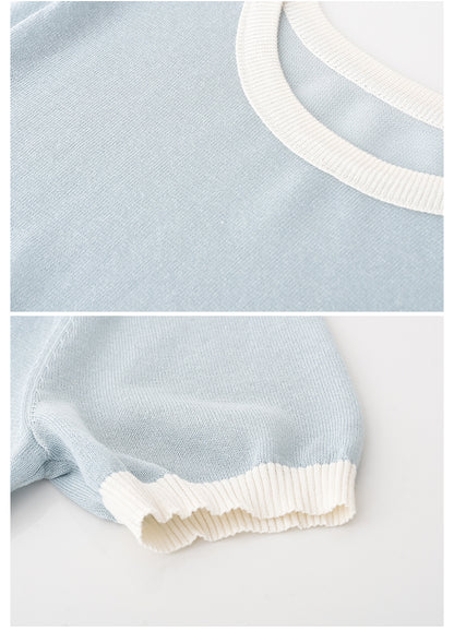 Clean Contrast-Tipped Knit Top