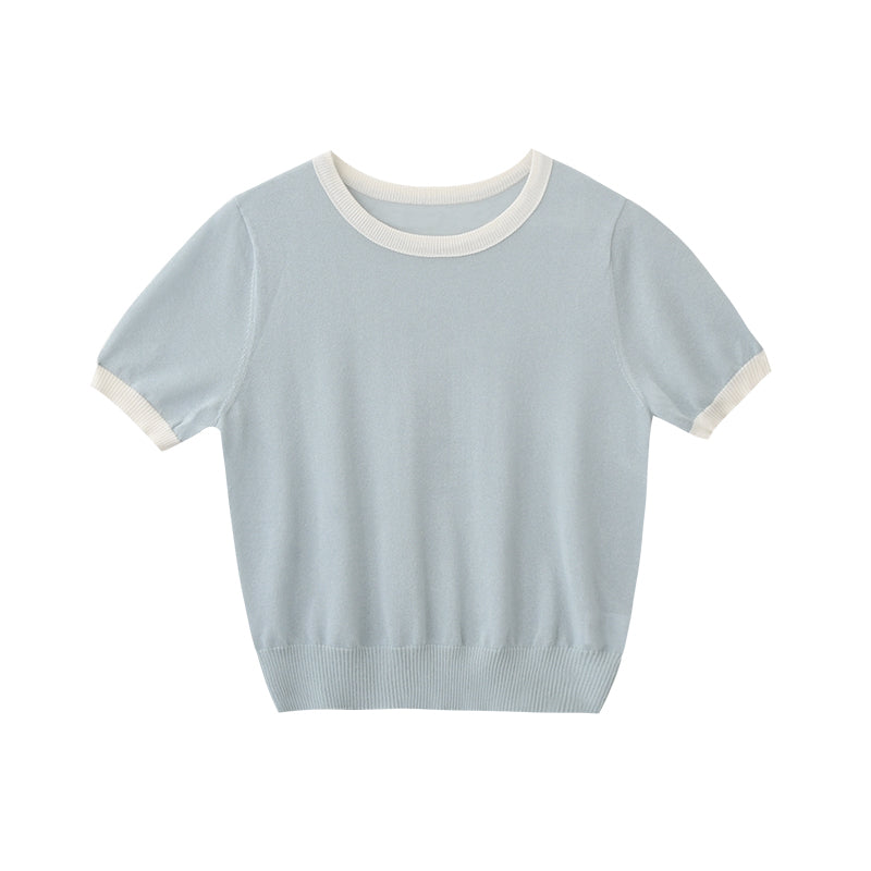 Clean Contrast-Tipped Knit Top