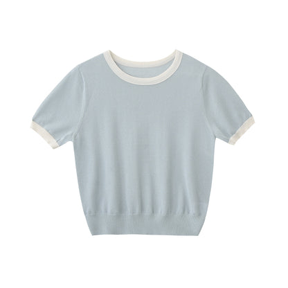 Clean Contrast-Tipped Knit Top
