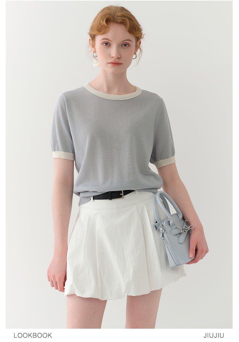 Clean Contrast-Tipped Knit Top