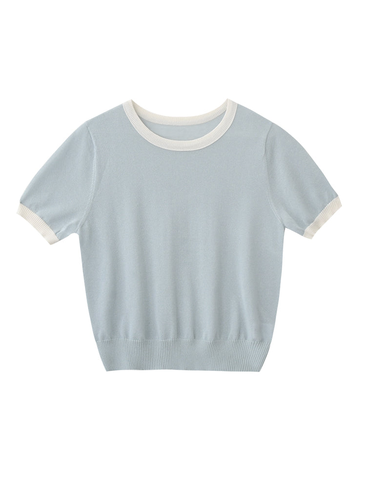 Clean Contrast-Tipped Knit Top