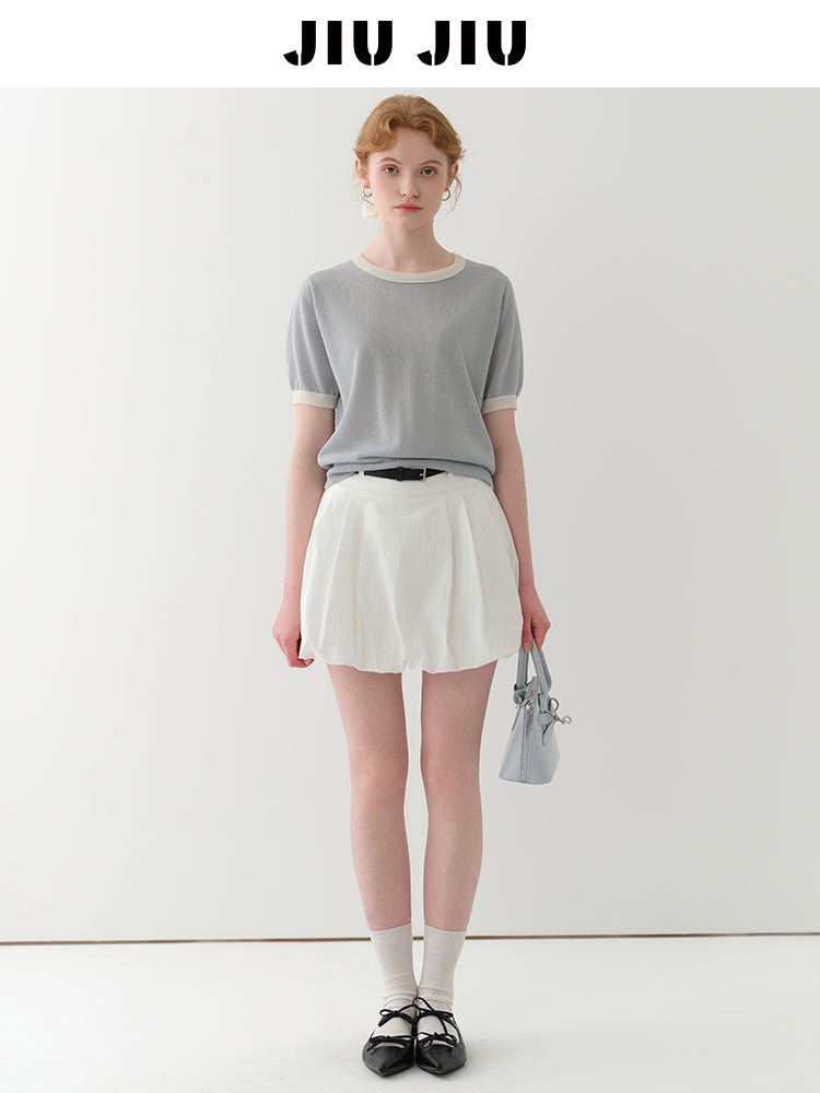 Clean Contrast-Tipped Knit Top