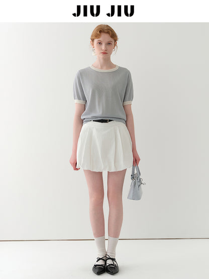 Clean Contrast-Tipped Knit Top