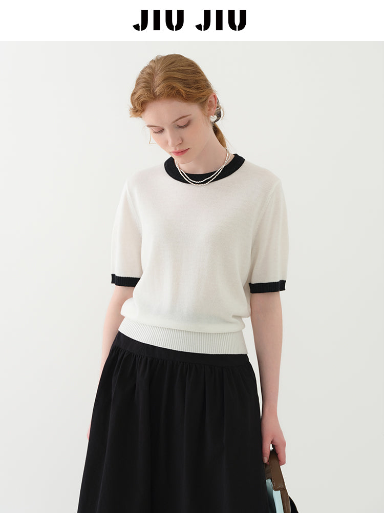Clean Contrast-Tipped Knit Top