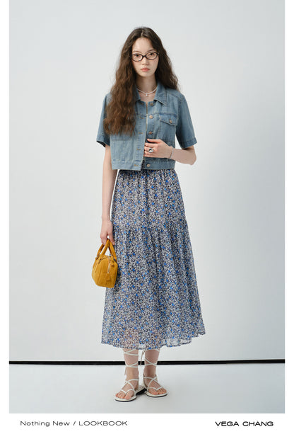 Floral Chiffon Skirt With Elastic Waist