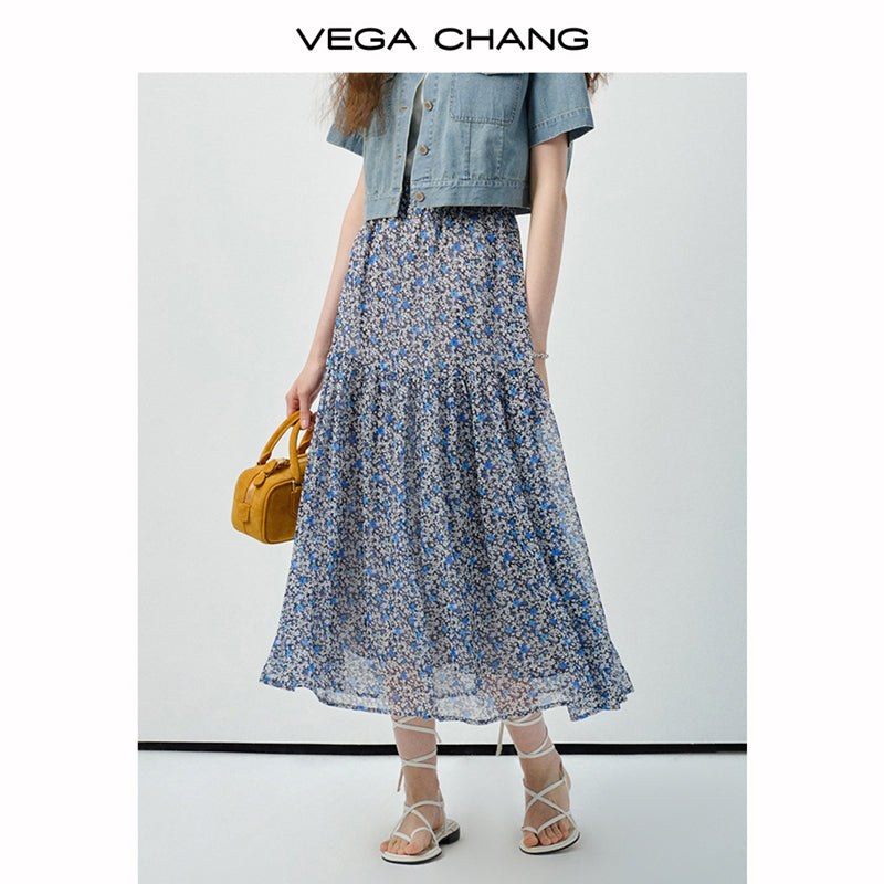 Floral Chiffon Skirt With Elastic Waist
