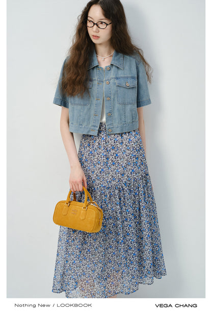 Floral Chiffon Skirt With Elastic Waist
