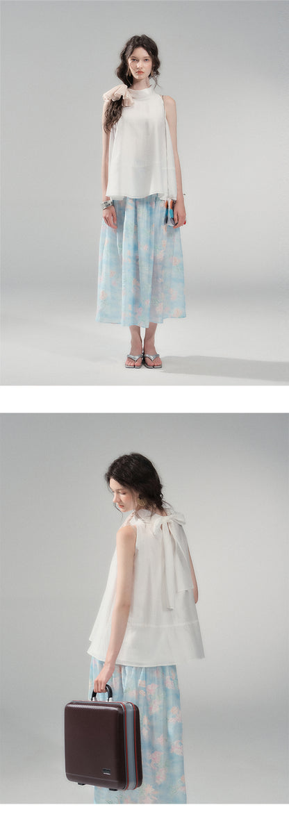 Tie-Neck Sleeveless A-Line Top