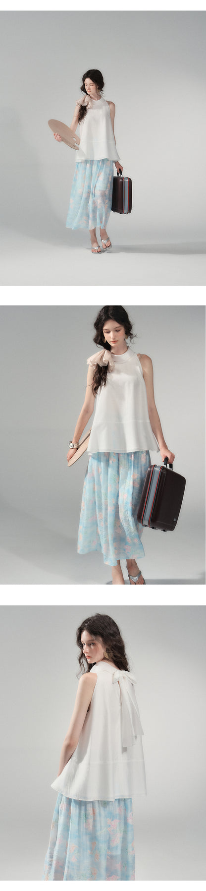 Tie-Neck Sleeveless A-Line Top