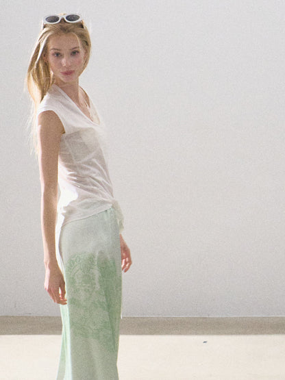 Lace Print Maxi Skirt With Waist Tie