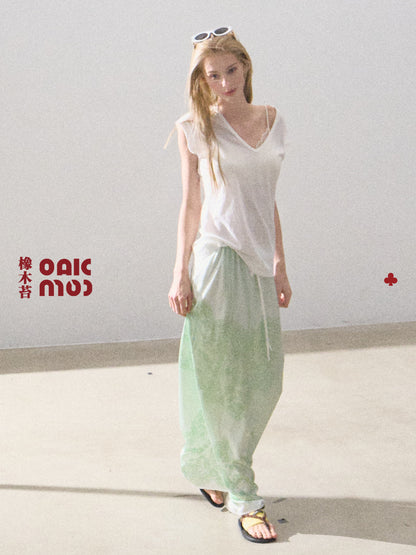 Lace Print Maxi Skirt With Waist Tie