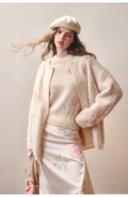 Floral Cozy Sweater & Draped A-Line Skirt