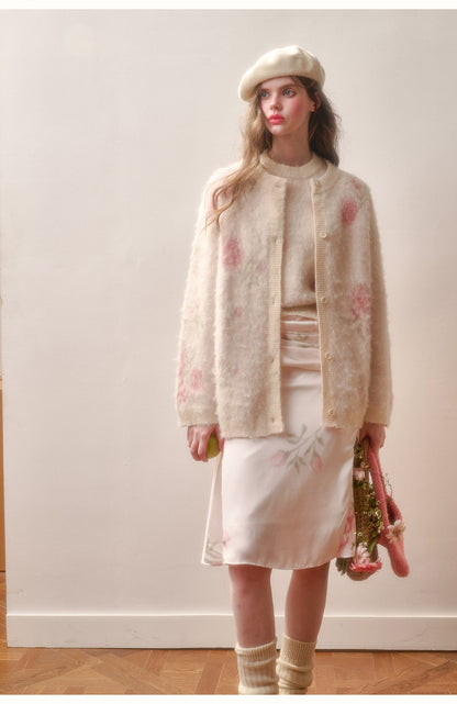 Floral Cozy Sweater & Draped A-Line Skirt