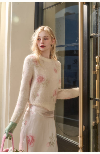 Floral Cozy Sweater & Draped A-Line Skirt