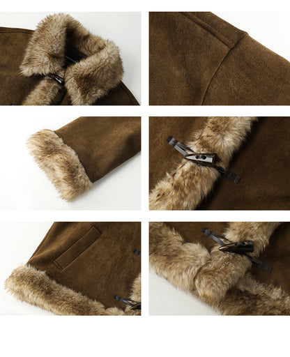 Fur Trimmed Faux Suede Short Toggle Coat