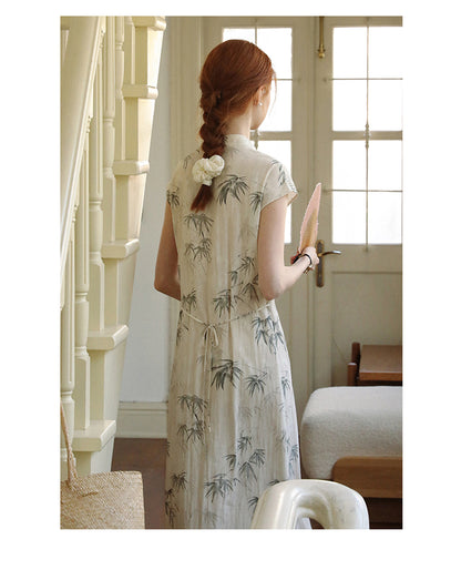 Qipao Style Bamboo Print Dress