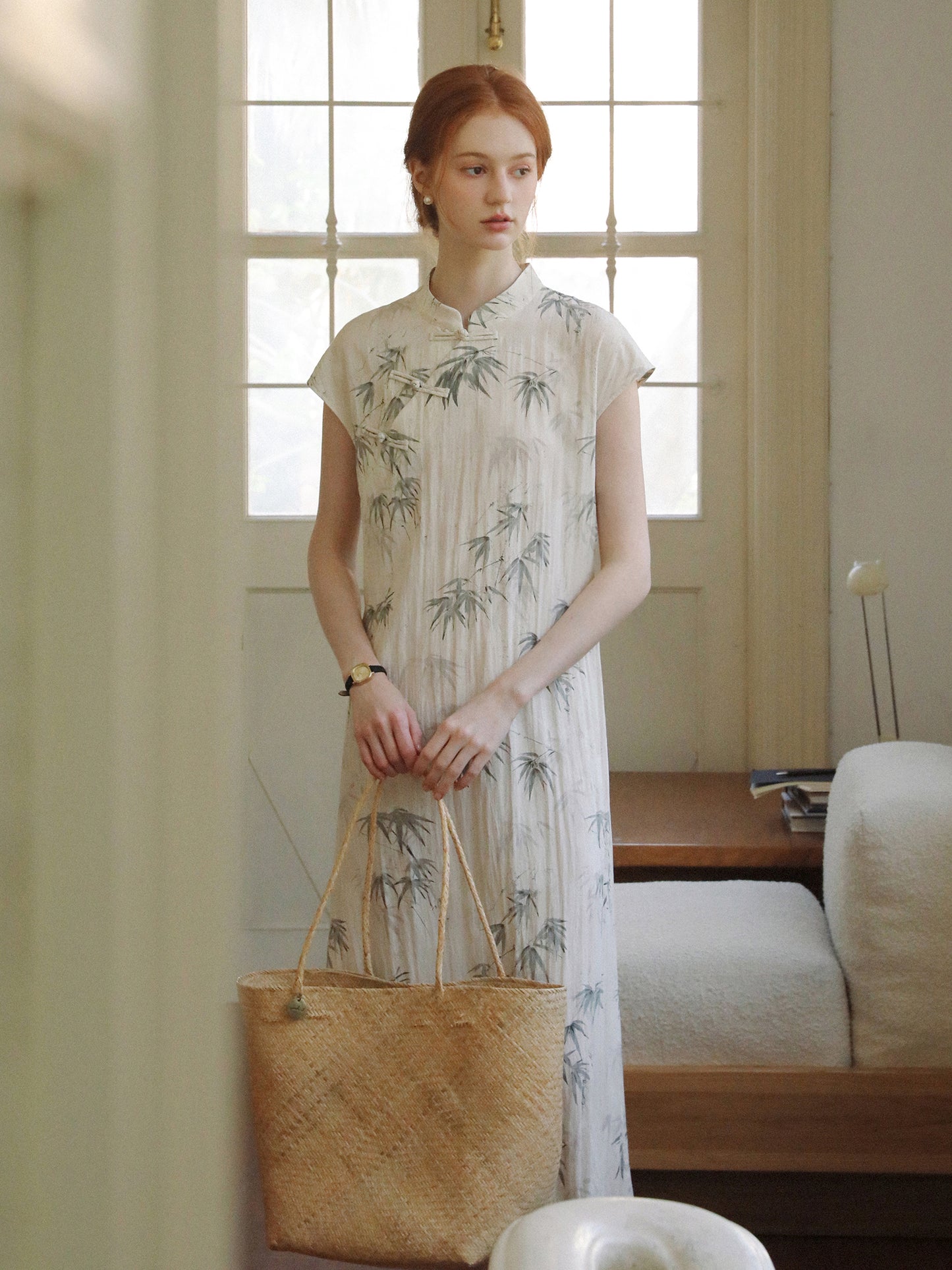 Qipao Style Bamboo Print Dress