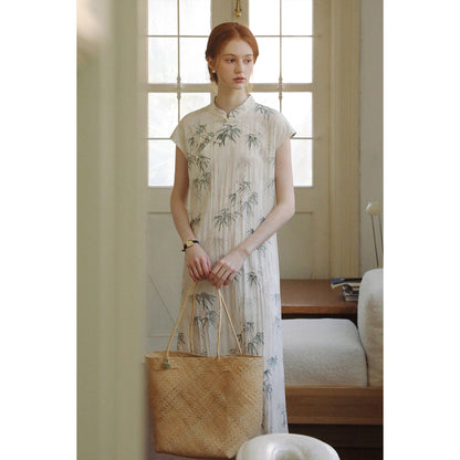 Qipao Style Bamboo Print Dress