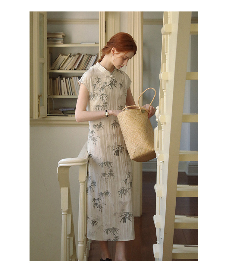 Qipao Style Bamboo Print Dress