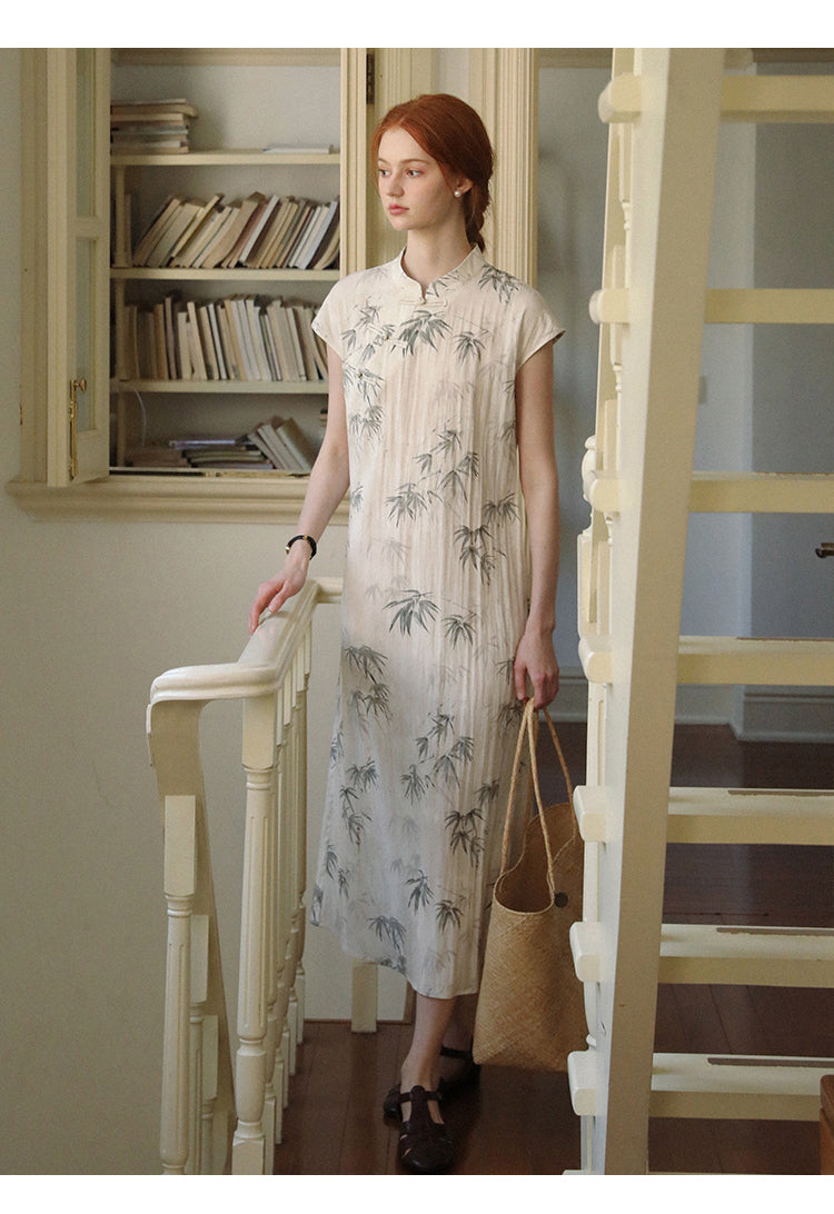 Qipao Style Bamboo Print Dress