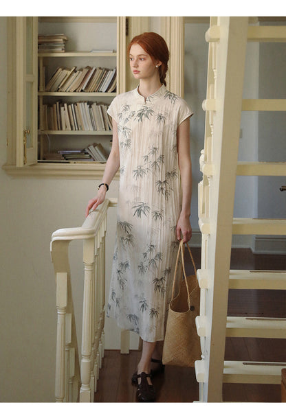 Qipao Style Bamboo Print Dress