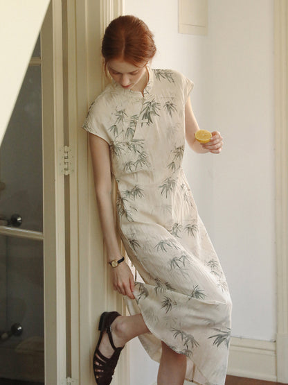 Qipao Style Bamboo Print Dress