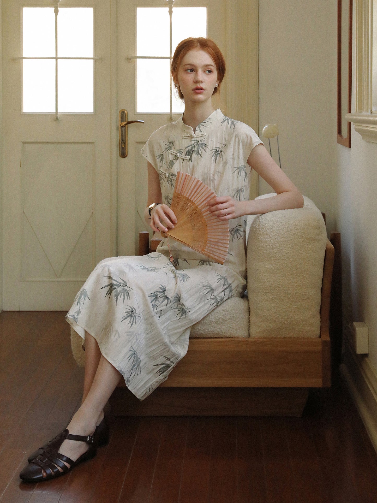 Qipao Style Bamboo Print Dress