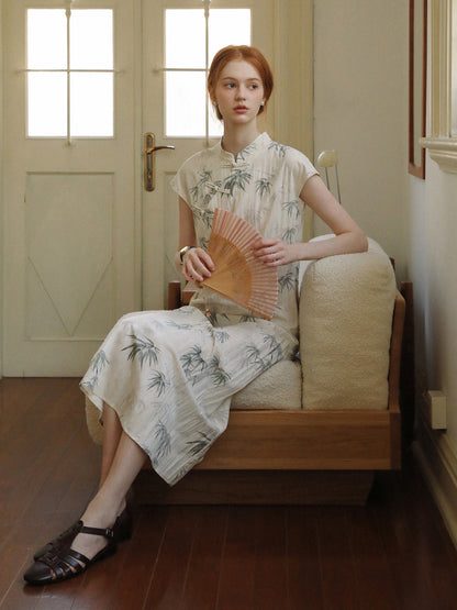 Qipao Style Bamboo Print Dress
