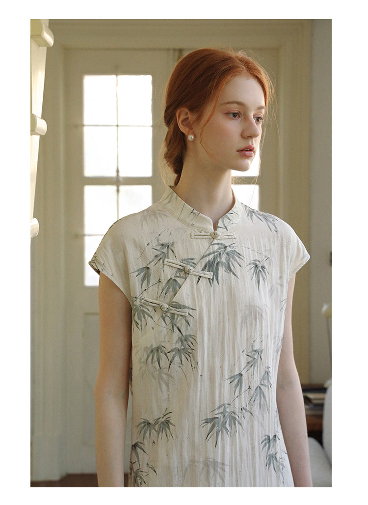 Qipao Style Bamboo Print Dress