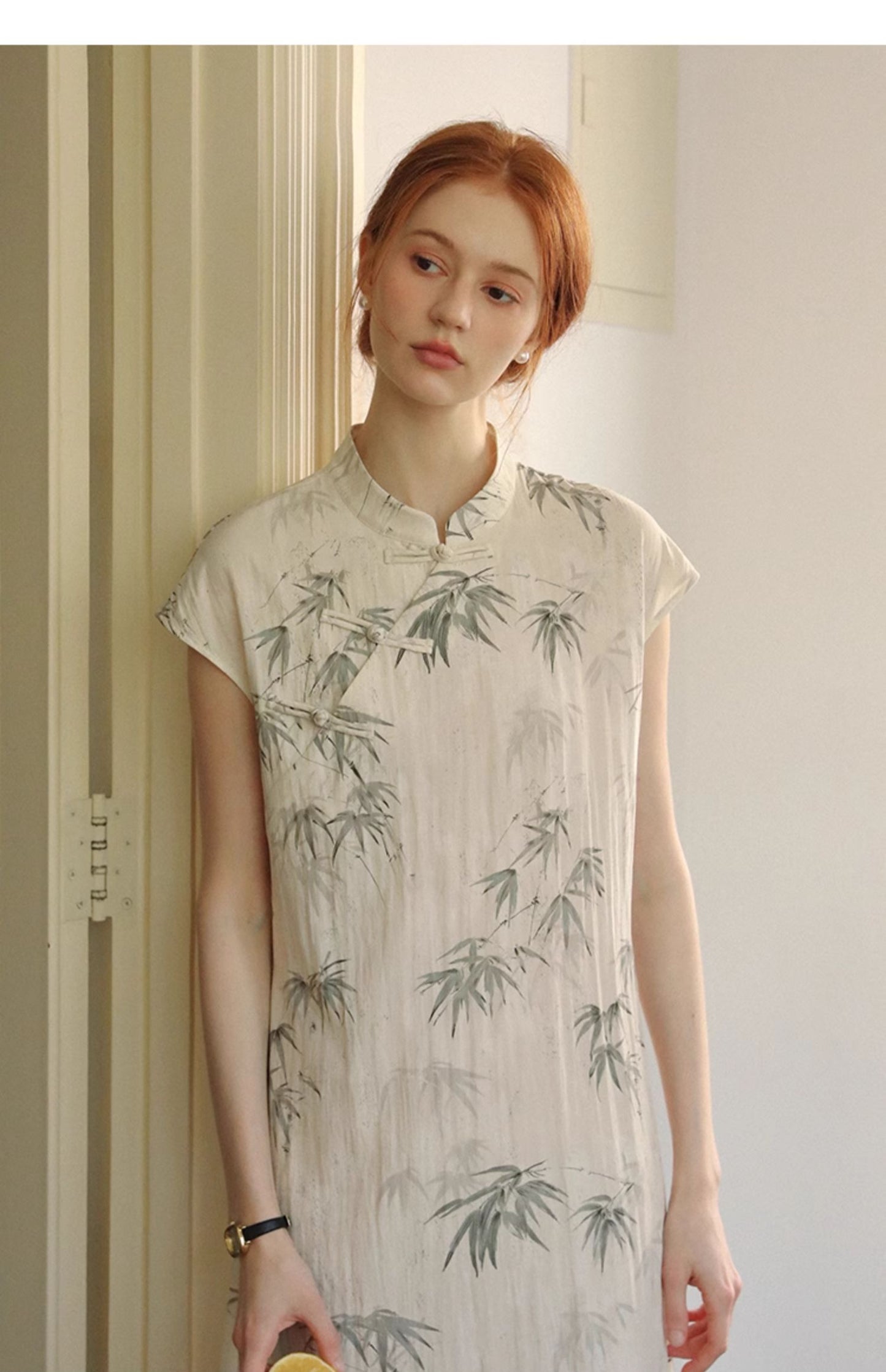 Qipao Style Bamboo Print Dress