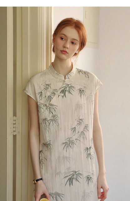 Qipao Style Bamboo Print Dress