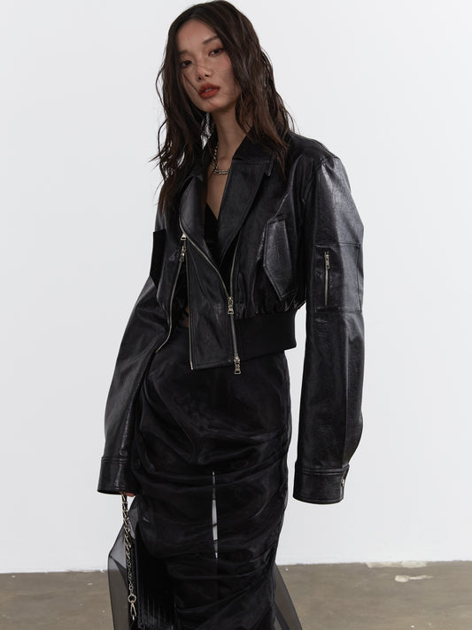 Faux Leather Double-Zip Moto Jacket