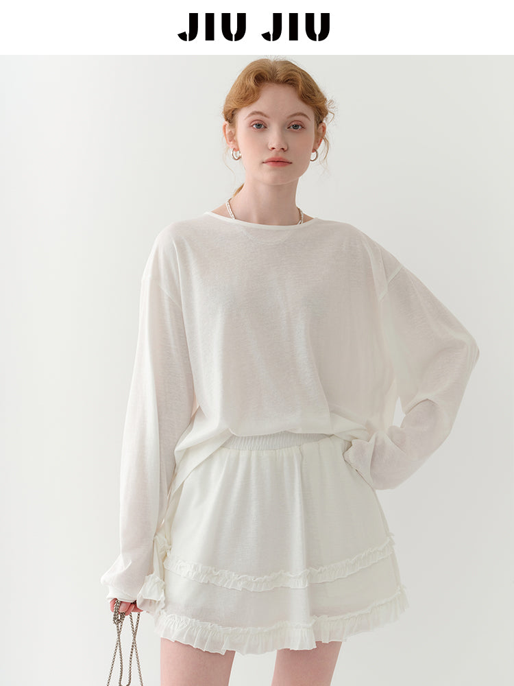 Light Sheer Back-Tie Top & Ruffle-Trim Skirt Set