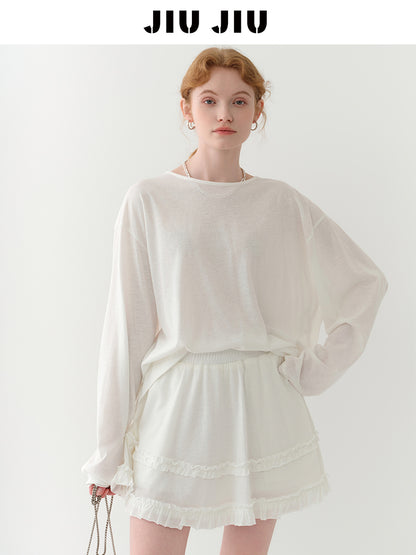 Light Sheer Back-Tie Top & Ruffle-Trim Skirt Set