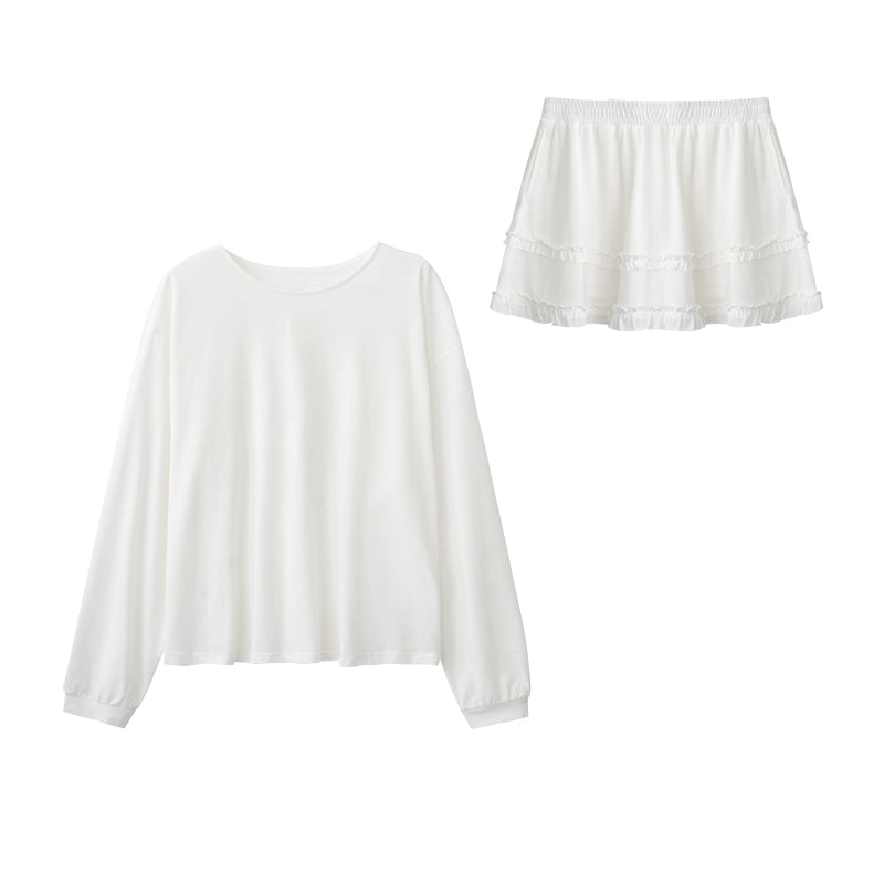 Light Sheer Back-Tie Top & Ruffle-Trim Skirt Set