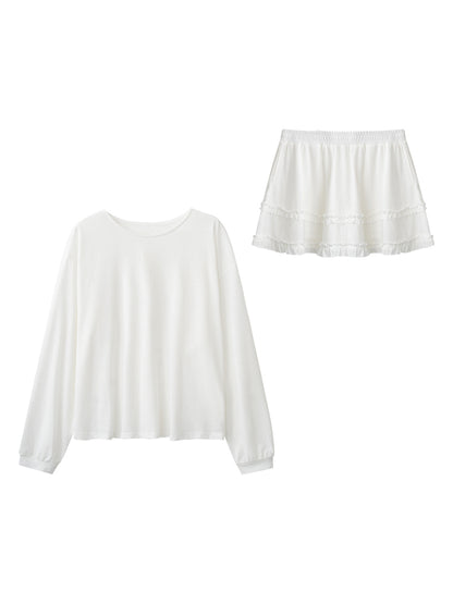 Light Sheer Back-Tie Top & Ruffle-Trim Skirt Set