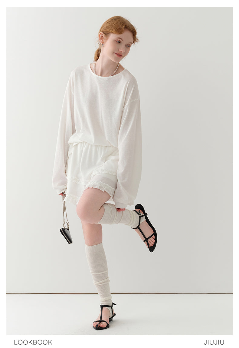 Light Sheer Back-Tie Top & Ruffle-Trim Skirt Set