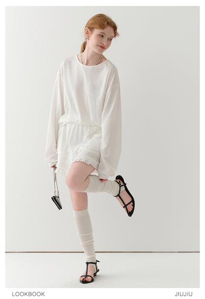 Light Sheer Back-Tie Top & Ruffle-Trim Skirt Set