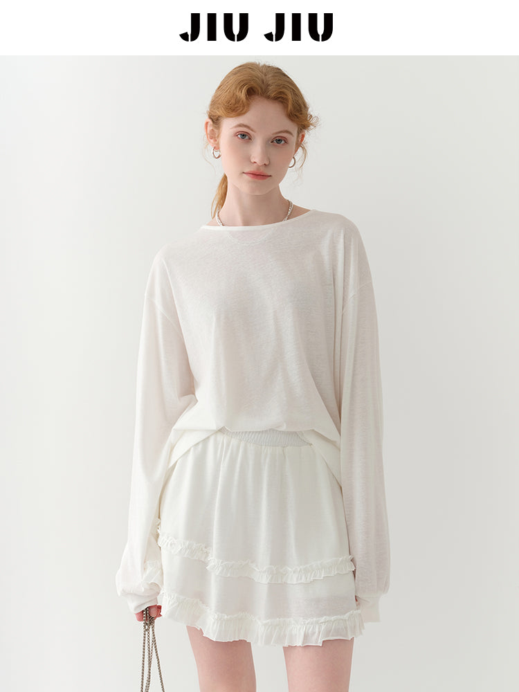 Light Sheer Back-Tie Top & Ruffle-Trim Skirt Set