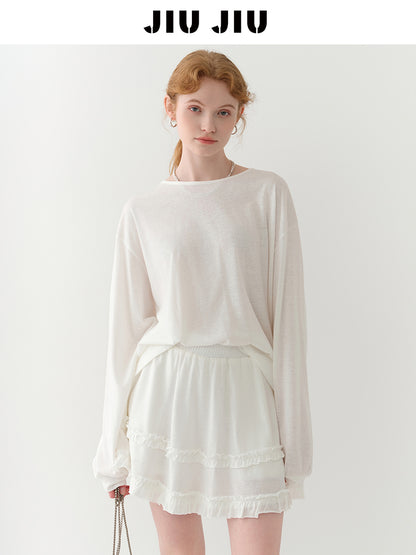 Light Sheer Back-Tie Top & Ruffle-Trim Skirt Set