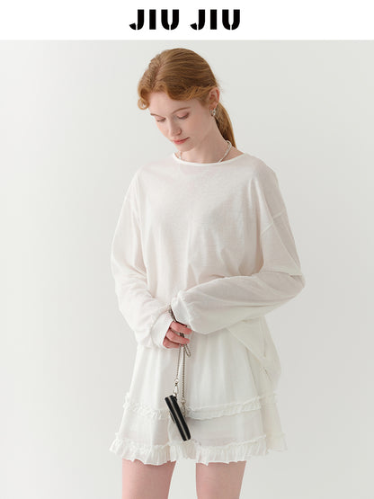 Light Sheer Back-Tie Top & Ruffle-Trim Skirt Set