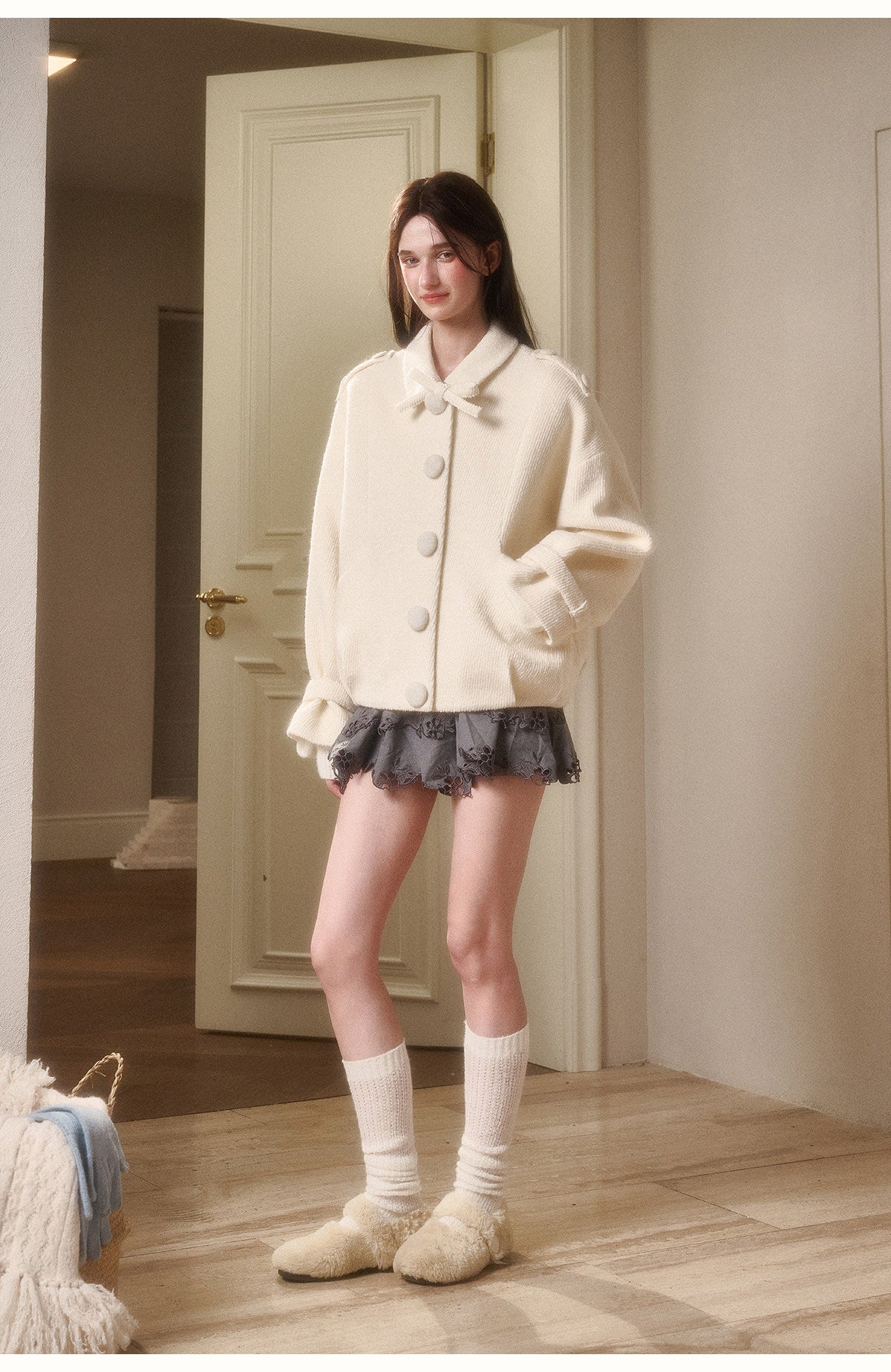 Wool-Blend Twill Jacket With Large Buttons