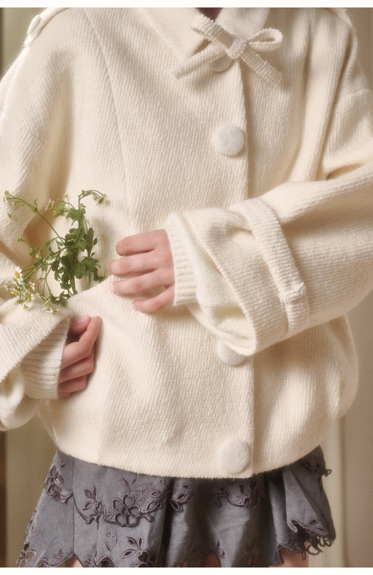 Wool-Blend Twill Jacket With Large Buttons