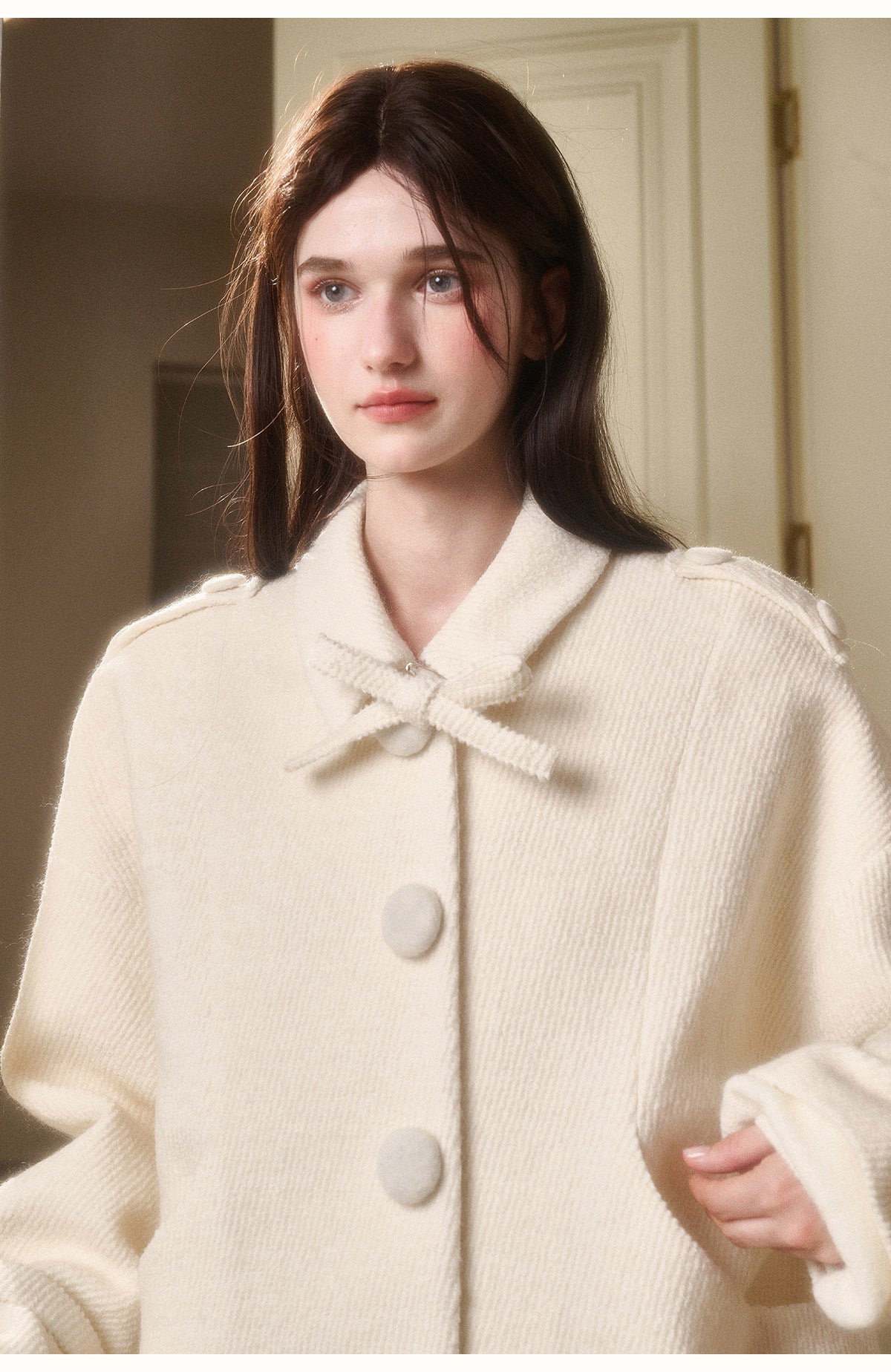 Wool-Blend Twill Jacket With Large Buttons