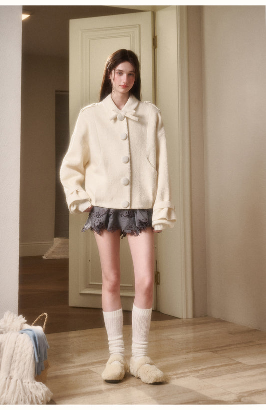 Wool-Blend Twill Jacket With Large Buttons