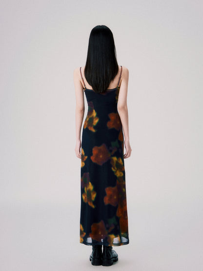 Cinematic Flower Print Mesh Cami Dress In Two Lengths